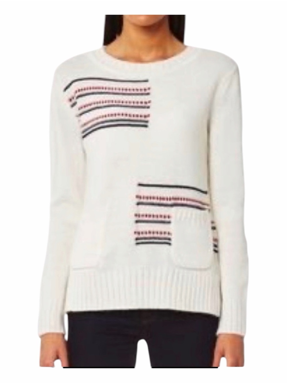 Barbour Seaton Knit Wool/Cashmere Stripes Detail Patch Pockets Jumper Sweater